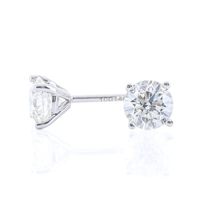 .75CTW Round Diamond Stud Earrings - Martini Set + 4 Prong - 14K White Gold
