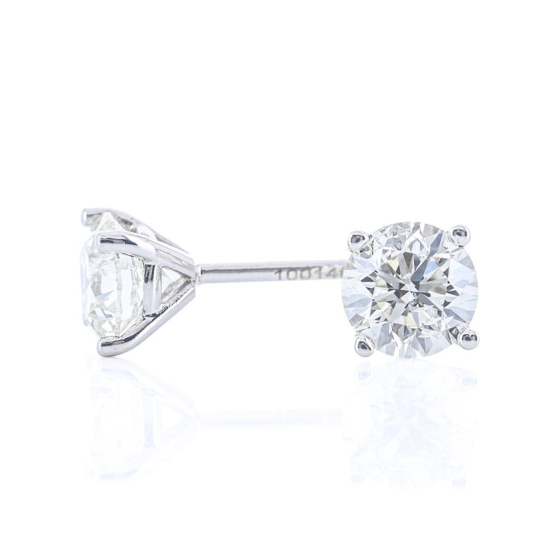 .75CTW Round Diamond Stud Earrings - Martini Set + 4 Prong - 14K White Gold