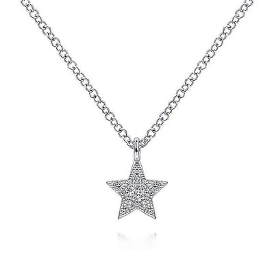 0.06ctw Star Diamond Pendant - 17.5" Necklace, White Gold