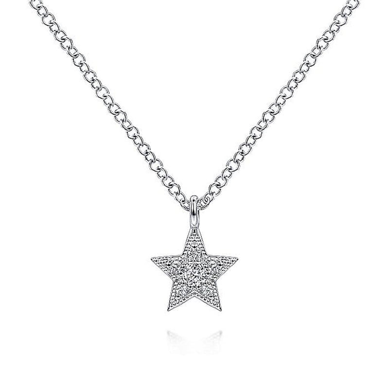 0.06ctw Star Diamond Pendant - 17.5" Necklace, White Gold