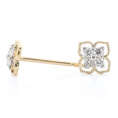 .13CTW Diamond Floral Stud Earrings - 14K Yellow Gold