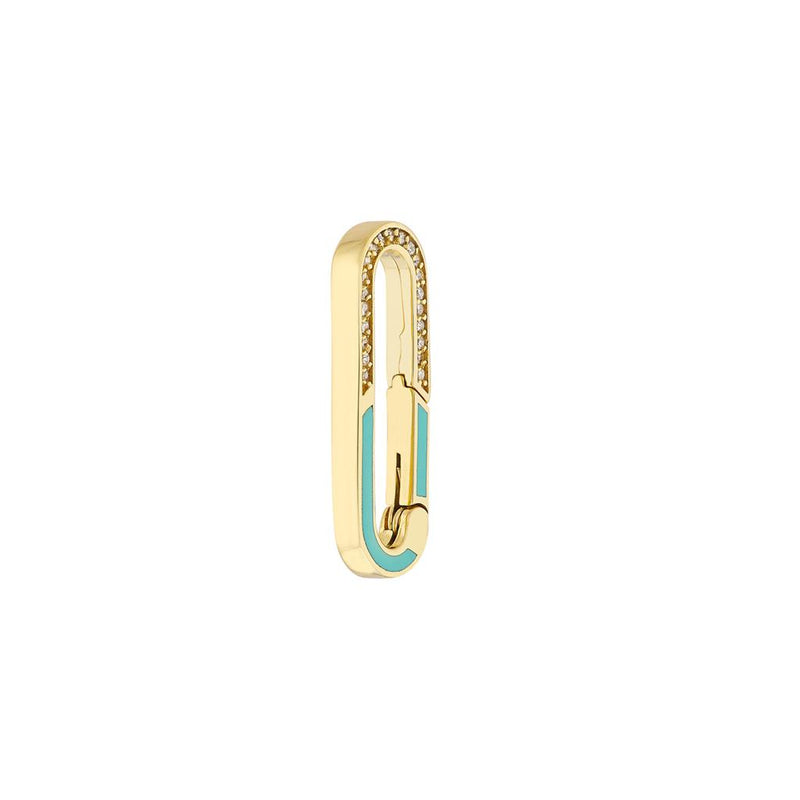 Diamond + Enamel Push Lock Pendant - Teal & Yellow Gold