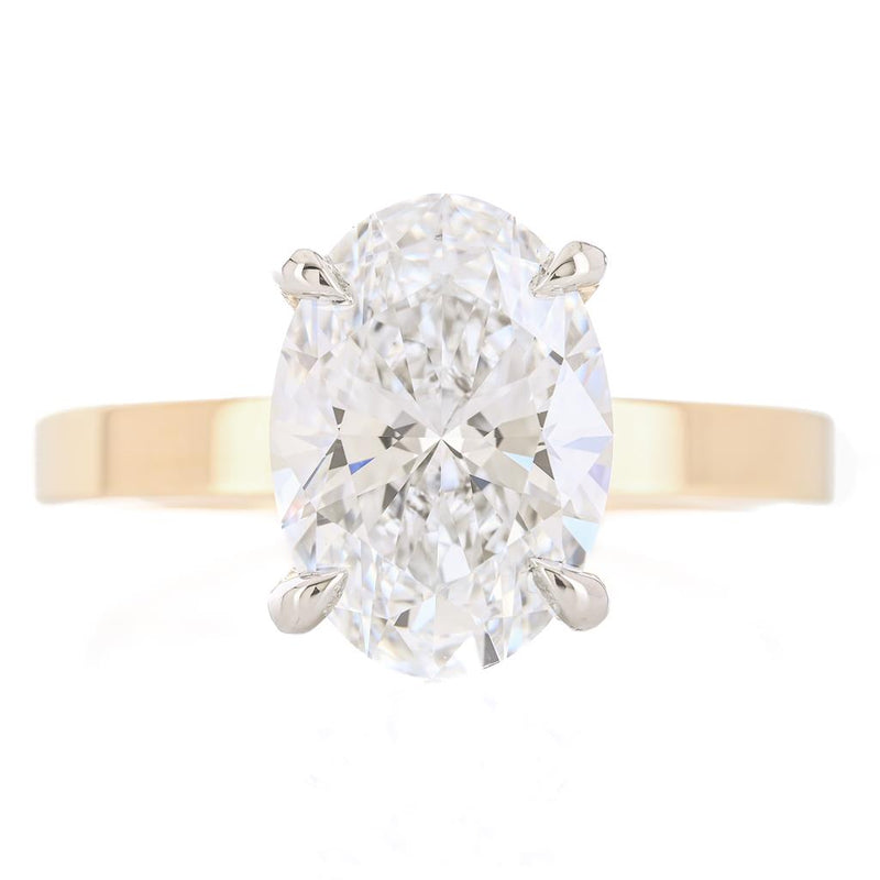3.14CTW Oval Lab-Grown Diamond Engagement Ring, 3mm band - Hidden Halo + Solitaire - 14K Yellow Gold + 950 Platinum