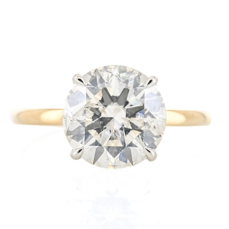3.54CT Round Diamond Engagement Ring - Solitaire - 14K Yellow Gold + White Gold