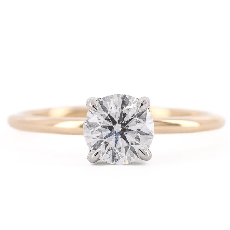 .96CTW Round Diamond Engagement Ring - Solitaire + Hidden Halo - 14K Yellow Gold + 950 Platinum