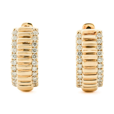 .39CTW Diamond Huggie Earrings - Fluted Center - 14K Yellow Gold