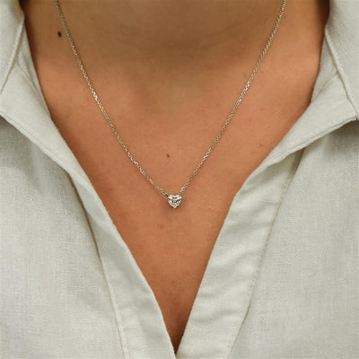 1.0CT Heart Lab-Grown Diamond Pendant, Basket Setting, 18" - 14K White Gold