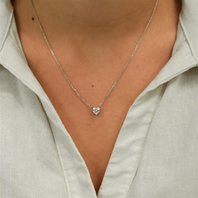 1.0CT Heart Lab-Grown Diamond Pendant, Basket Setting, 18" - 14K White Gold