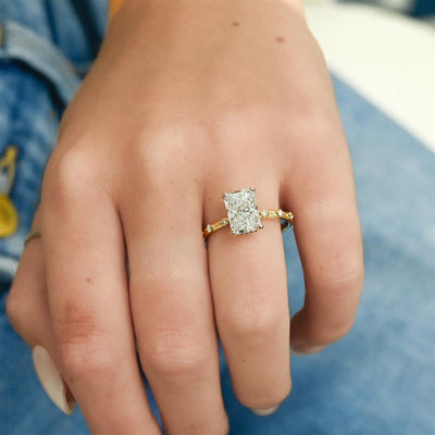 2.07CTW Radiant Lab Grown Diamond Engagement Ring - Hidden Halo + Sprinkle Band - 14K Yellow Gold