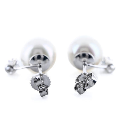 .20CTW Diamond + Akoya Pearl Stud Earrings -  Suspended Diamond - 14K White Gold