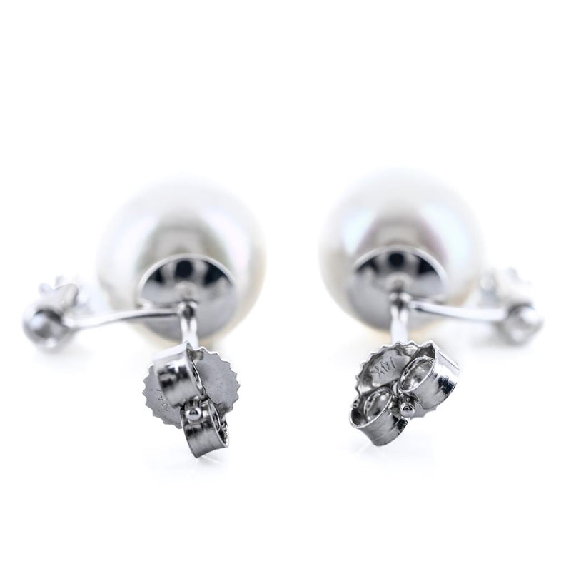 .20CTW Diamond + Akoya Pearl Stud Earrings -  Suspended Diamond - 14K White Gold