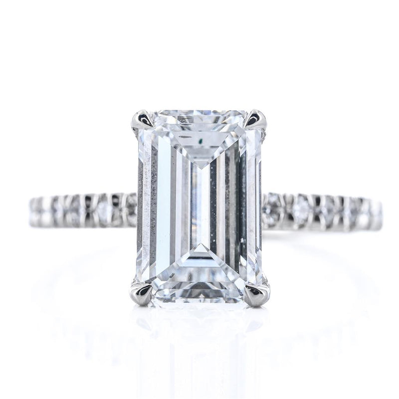 3.57 Emerald Lab-Grown Diamond Engagement Ring - Hidden Halo + Pavé - 950 Platinum