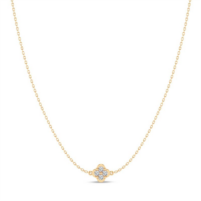 0.12ctw Diamond Clover Necklace, 16-18” Lobster Clasp – 14K Yellow Gold