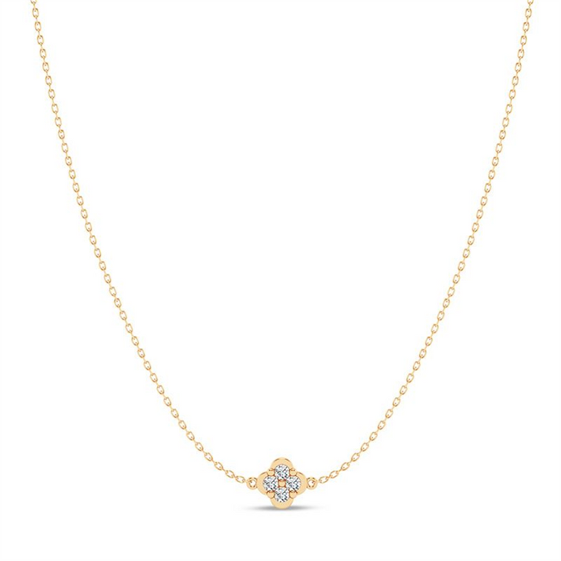0.12ctw Diamond Clover Necklace, 16-18” Lobster Clasp – 14K Yellow Gold