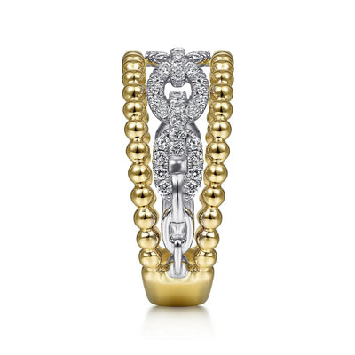 0.36ctw Round Diamond Link + Bujukan Bead Ring - 14K Multi-Tone Gold