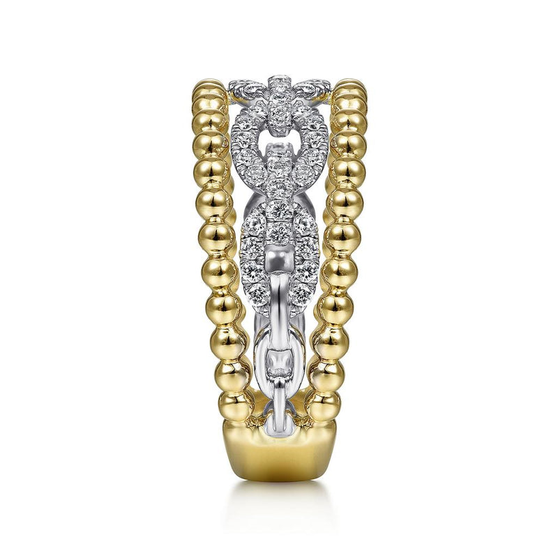 0.36ctw Round Diamond Link + Bujukan Bead Ring - 14K Multi-Tone Gold