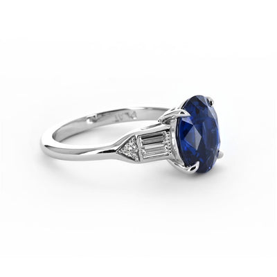 4.05ctw Oval Sapphire + Diamond Ring - Platinum