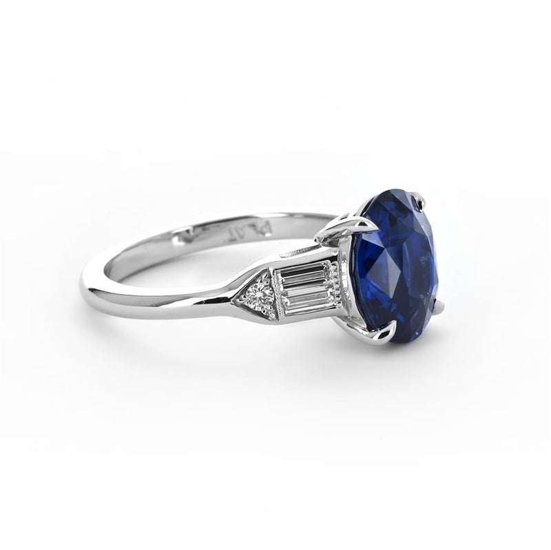 4.05ctw Oval Sapphire + Diamond Ring - Platinum