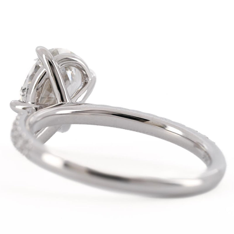 1.95CTW Pear Diamond Engagement Ring - Slanted Solitaire + Pave Band - 14K White Gold