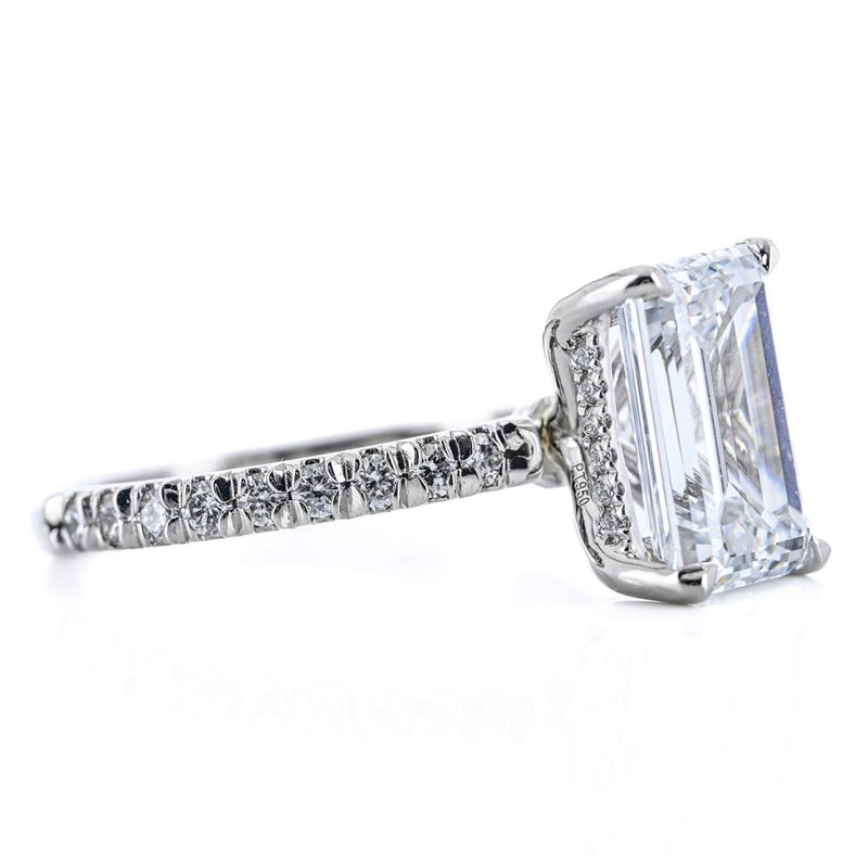 3.57 Emerald Lab-Grown Diamond Engagement Ring - Hidden Halo + Pavé - 950 Platinum