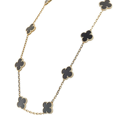 Van Cleef & Arpels | Onyx 10-Motif Vintage Alhambra Necklace, 17" - 18K Yellow Gold