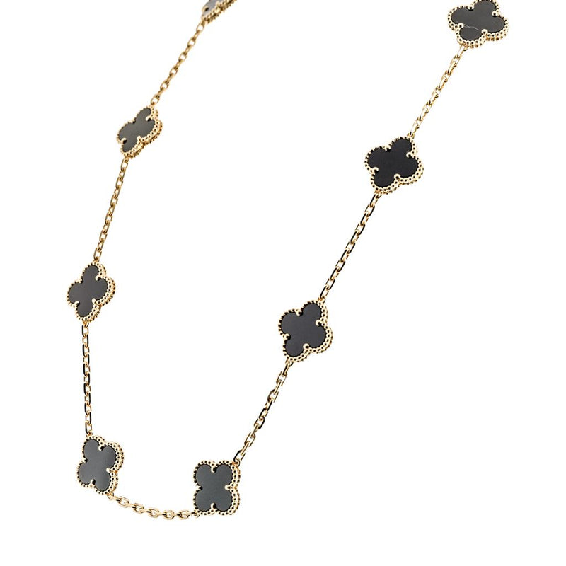 Van Cleef & Arpels | Onyx 10-Motif Vintage Alhambra Necklace, 17" - 18K Yellow Gold
