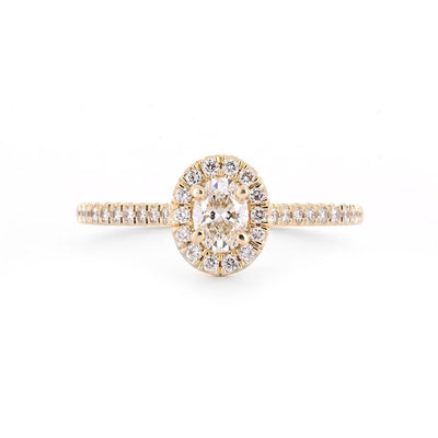 0.84ctw Oval Diamond Engagement Ring, Halo, Pavê Band, Cathedral - 14k Yellow Gold