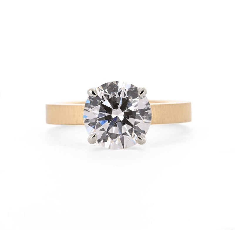 3.03ct Round Lab-Grown Diamond Engagement Ring, 3mm Band, Brush-Finish - 14K Multi-tone Gold