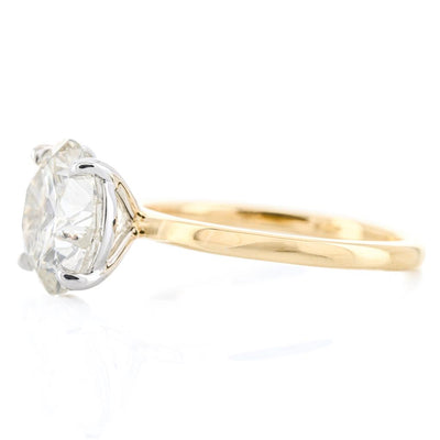 3.54CT Round Diamond Engagement Ring - Solitaire - 14K Yellow Gold + White Gold