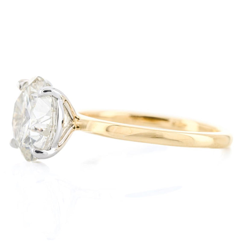 3.54CT Round Diamond Engagement Ring - Solitaire - 14K Yellow Gold + White Gold