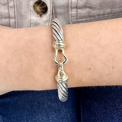 David Yurman | Classic Cable Cuff, 6.5" - 925 Sterling Silver + 18K Yellow Gold