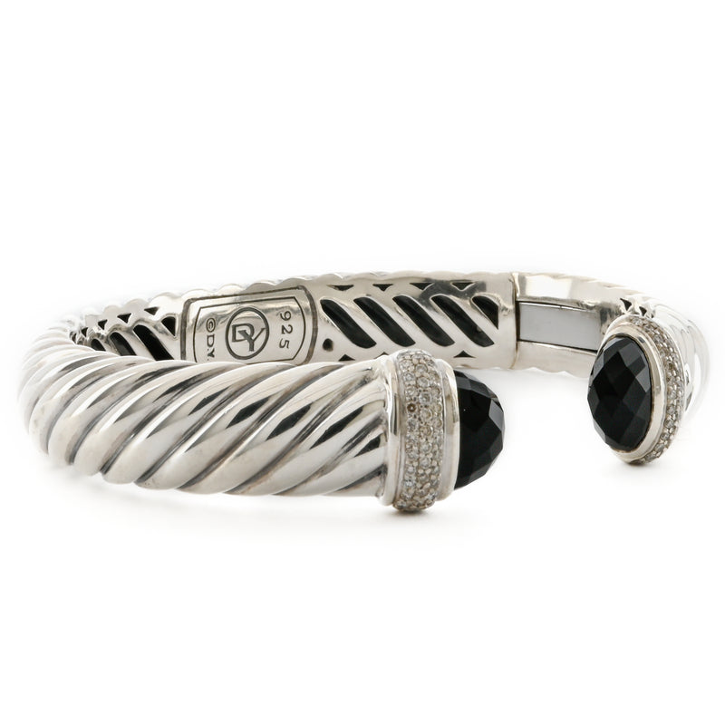 David Yurman | Waverly Cable Cuff Bracelet - Onyx + Diamond, 11mm