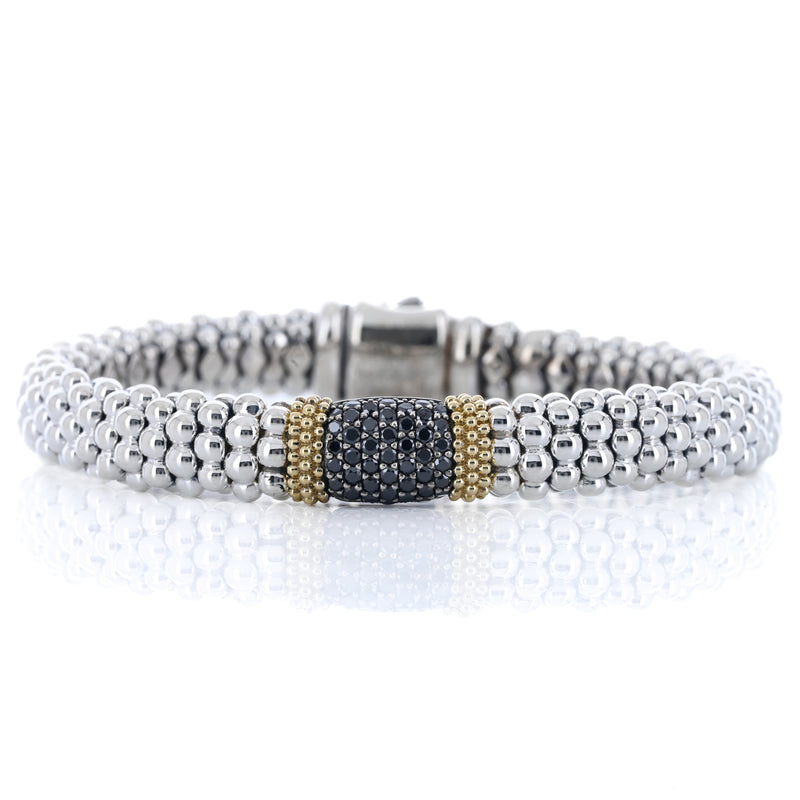 Lagos | Black Spinel Caviar Station Bracelet, 6.5" - 18K Yellow Gold + 925 Sterling Silver