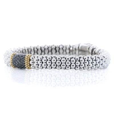 Lagos | Black Spinel Caviar Station Bracelet, 6.5" - 18K Yellow Gold + 925 Sterling Silver