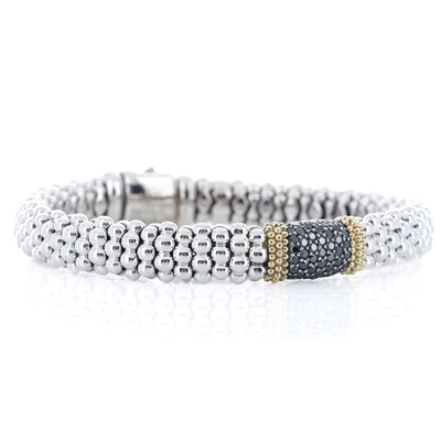 Lagos | Black Spinel Caviar Station Bracelet, 6.5" - 18K Yellow Gold + 925 Sterling Silver