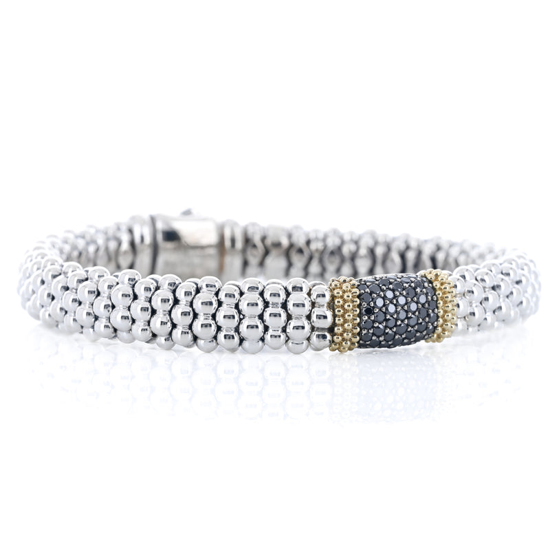 Lagos | Black Spinel Caviar Station Bracelet, 6.5" - 18K Yellow Gold + 925 Sterling Silver