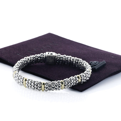 Lagos | Five Gold Station Caviar Bracelet, 6.5" - 18K Yellow Gold + 925 Sterling Silver