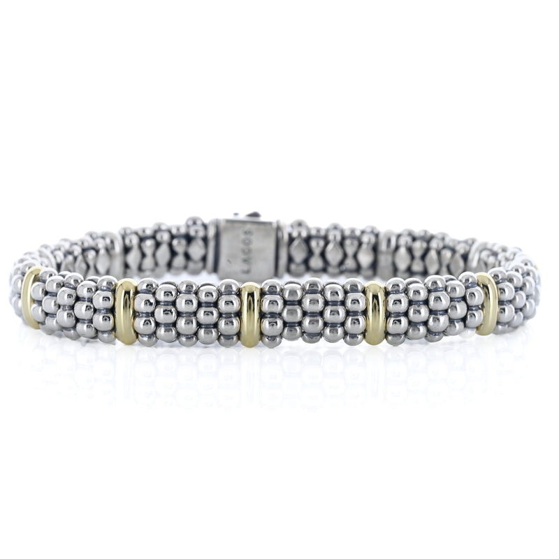 Lagos | Five Gold Station Caviar Bracelet, 6.5" - 18K Yellow Gold + 925 Sterling Silver
