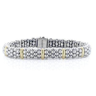 Lagos | Five Gold Station Caviar Bracelet, 6.5" - 18K Yellow Gold + 925 Sterling Silver