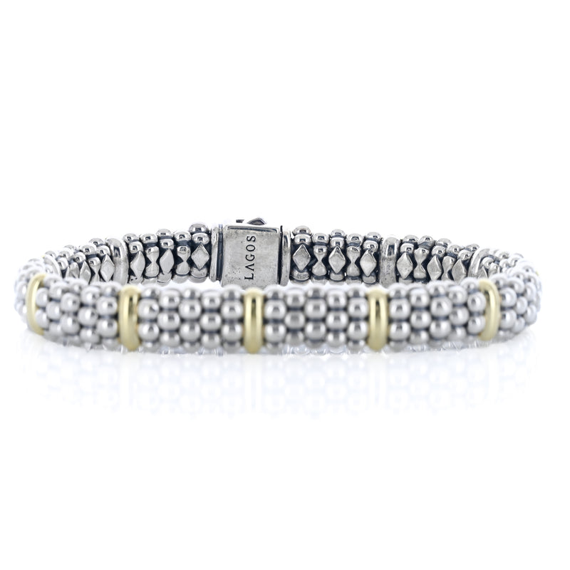 Lagos | Five Gold Station Caviar Bracelet, 6.5" - 18K Yellow Gold + 925 Sterling Silver