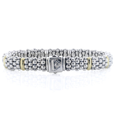 Lagos | Five Gold Station Caviar Bracelet, 6.5" - 18K Yellow Gold + 925 Sterling Silver