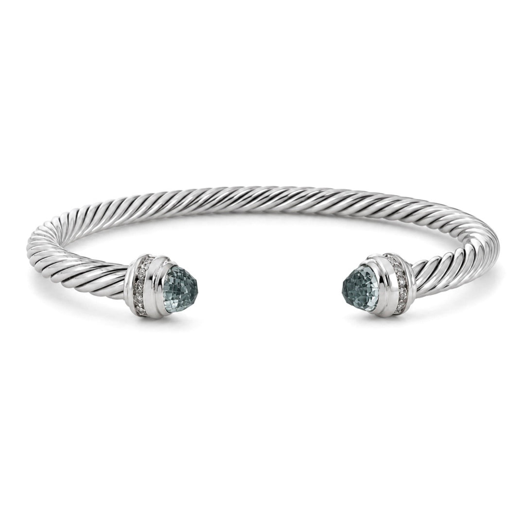 David Yurman | Green Amethyst + Diamond Cable Cuff Bracelet, 4MM