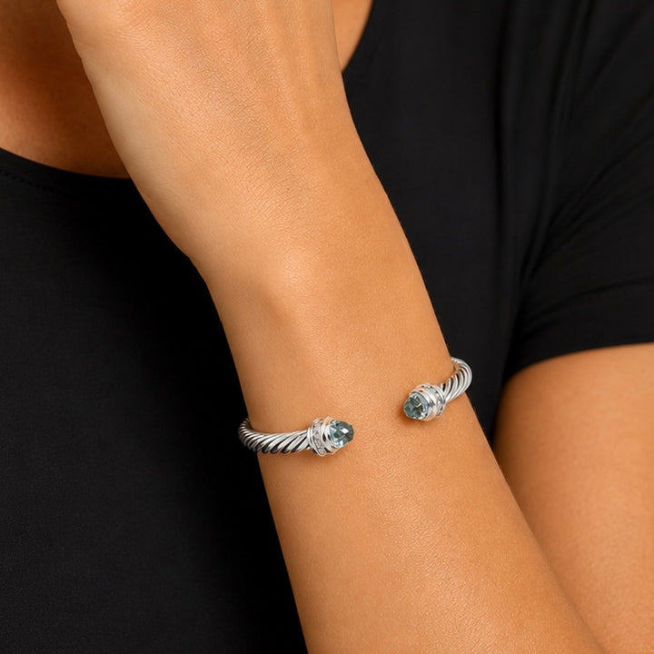 David Yurman | Green Amethyst + Diamond Cable Cuff Bracelet, 4MM