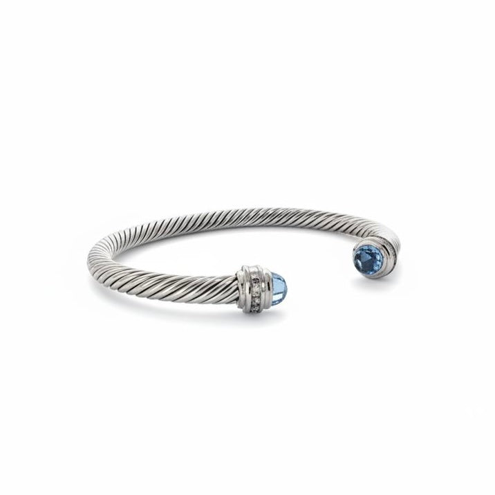 David Yurman | Blue Topaz + Diamond Cable Cuff Bracelet, 4MM - 925