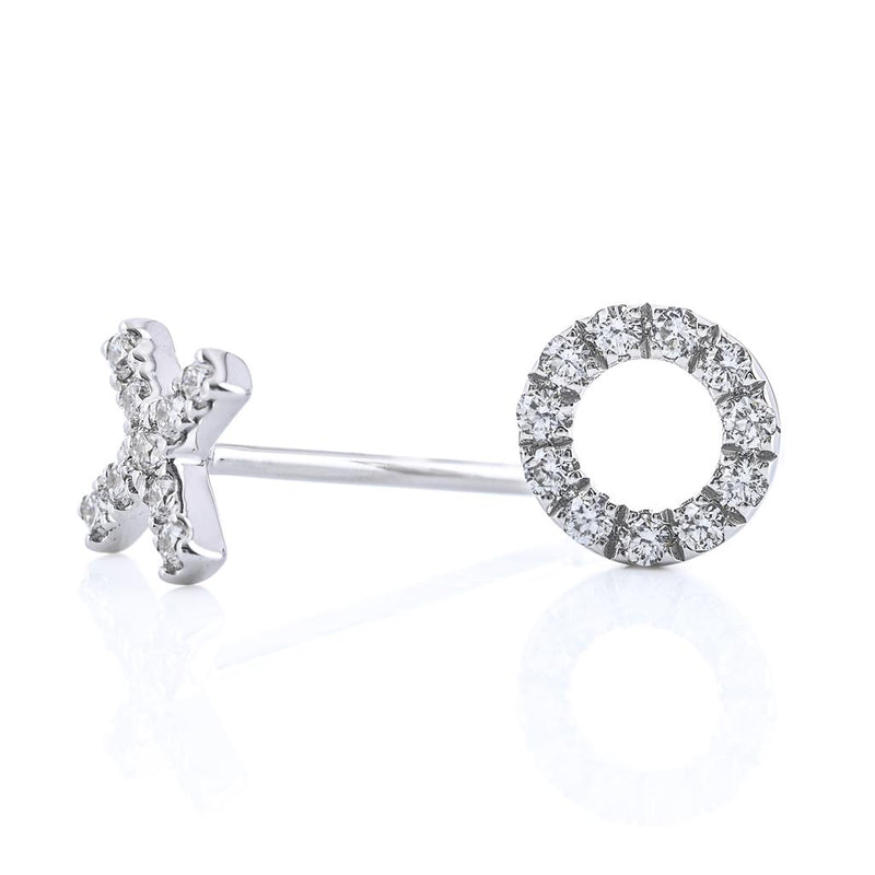.09CTW Round Diamond "X" and "O" Stud Earrings - 14K White Gold