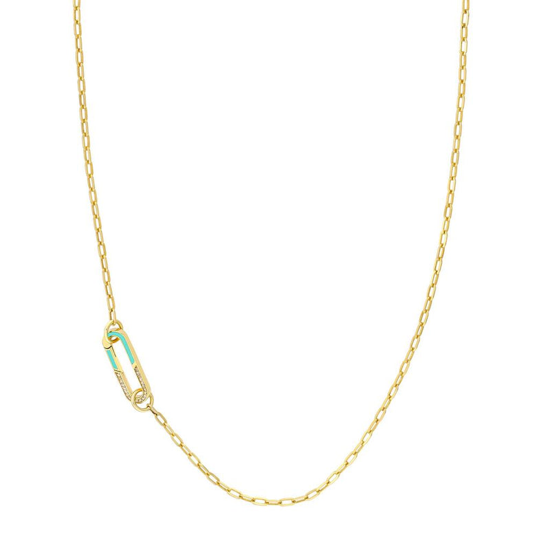 Diamond + Enamel Push Lock Pendant - Teal & Yellow Gold