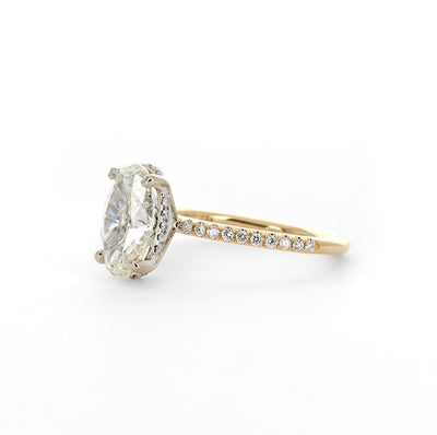 2.49ctw Oval Diamond Engagement Ring - Hidden Halo + Pavé Band - Yellow Gold