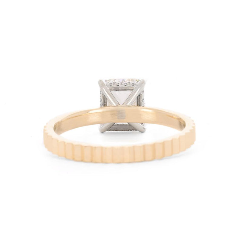 1.61ctw Radiant Diamond Engagement Ring, Fluted Band - 14K Multi-Tone Gold