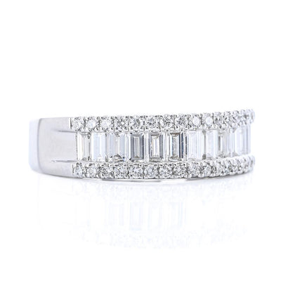 .98CTW Baguette + Round Diamond Band - 14K White Gold