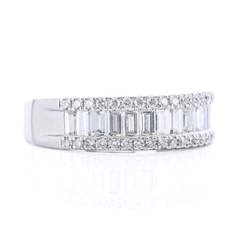 .98CTW Baguette + Round Diamond Band - 14K White Gold